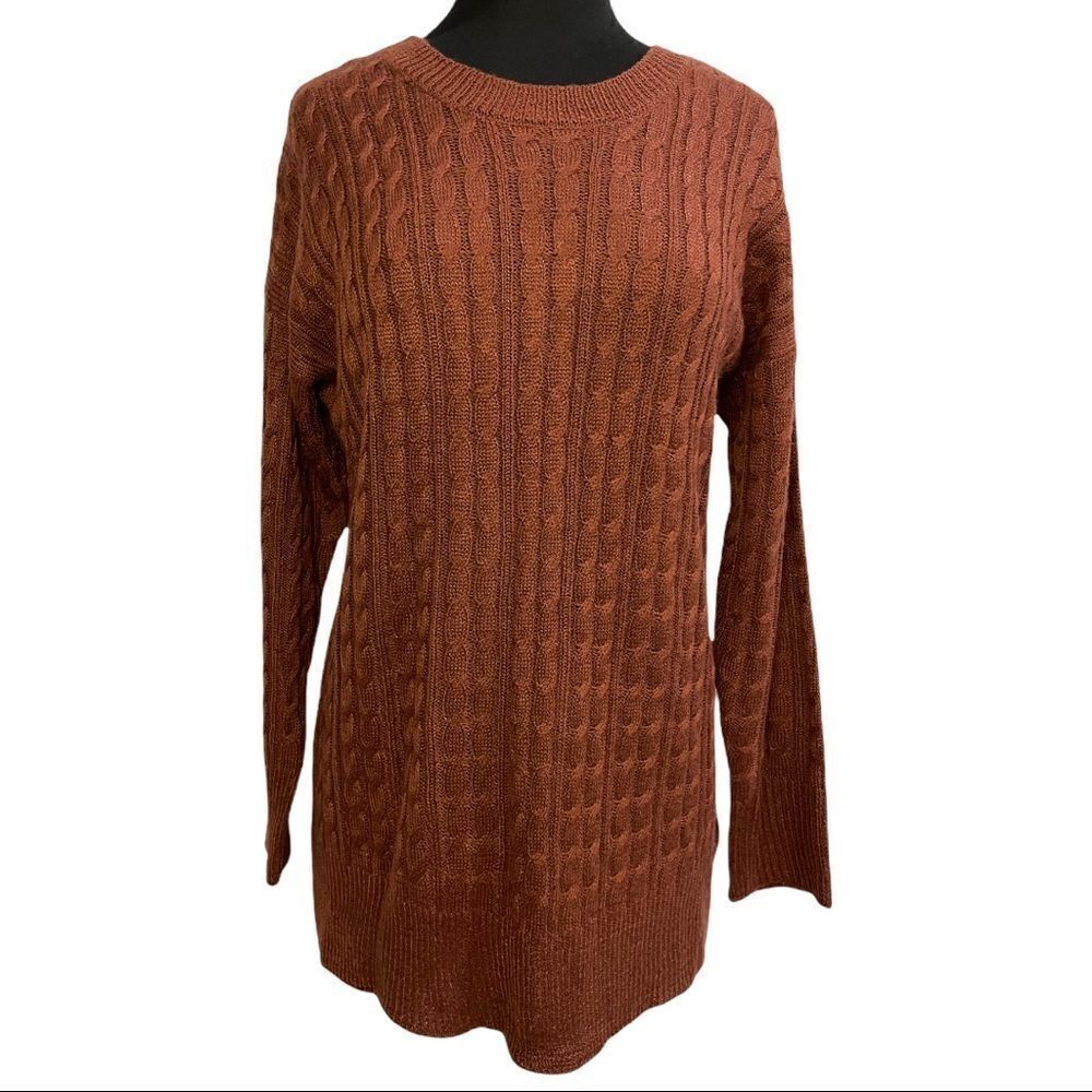 Purple Snow Burnt Orange Lace Up Back Cable Knit Tunic Sweater Sz 2X